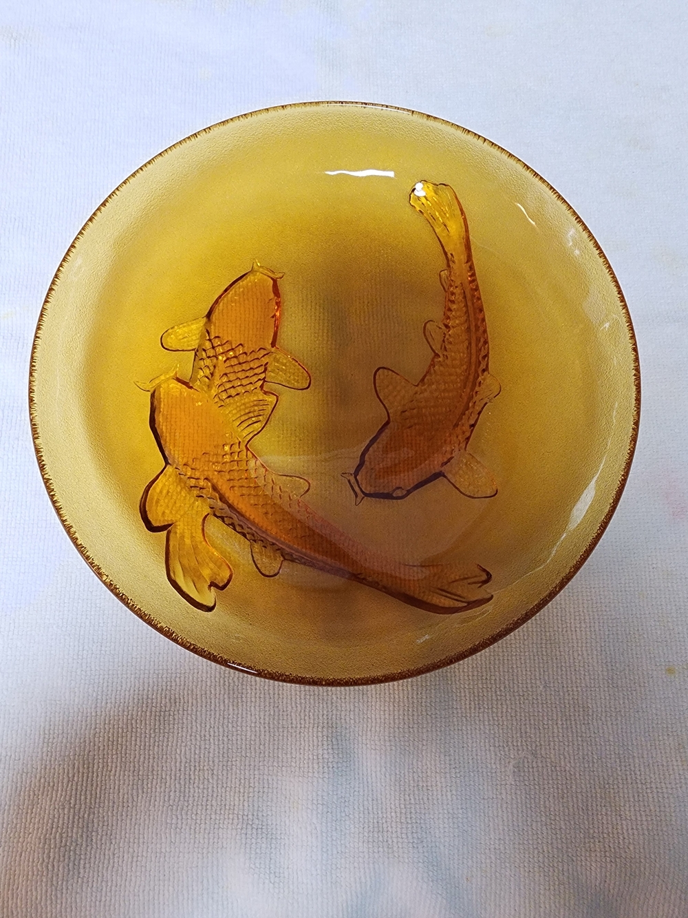 Vintage KIG Amber Glass 3D Koi Fish Bowl Plate 9”